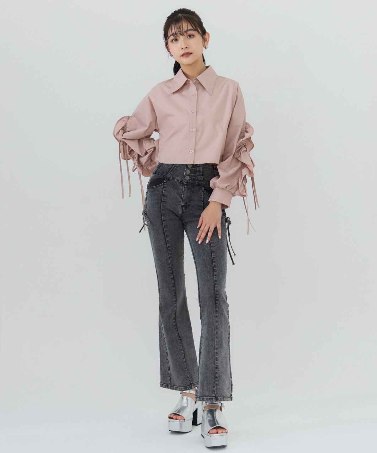 REDYAZEL「カットオフフリルリボンシャツ」|シャツ・ブラウス|
