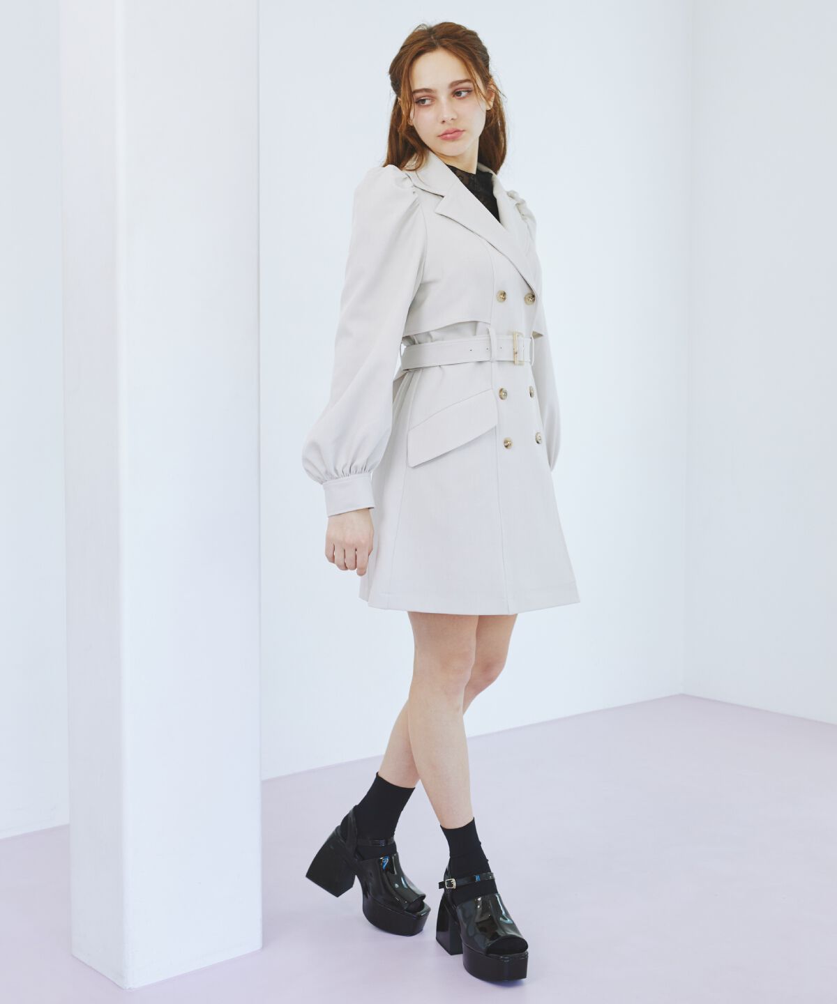 REDYAZEL「パフスリーブミニトレンチコート」|トレンチコート|