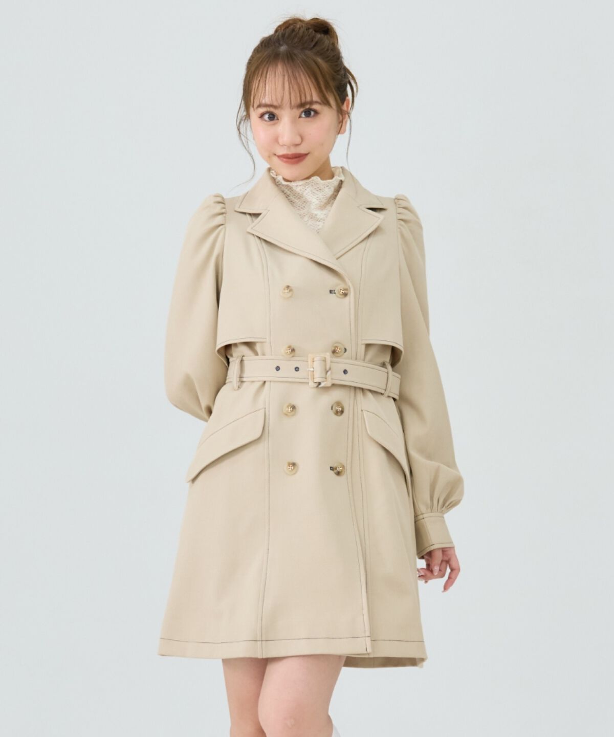 REDYAZEL「パフスリーブミニトレンチコート」|トレンチコート|ベージュ