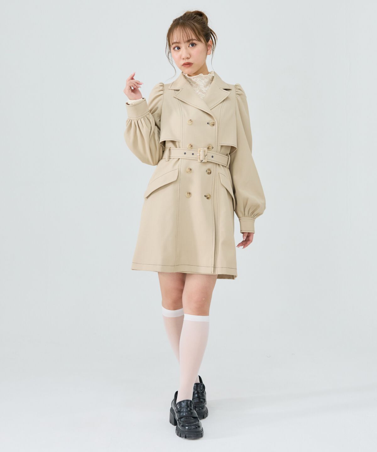 REDYAZEL「パフスリーブミニトレンチコート」|トレンチコート|