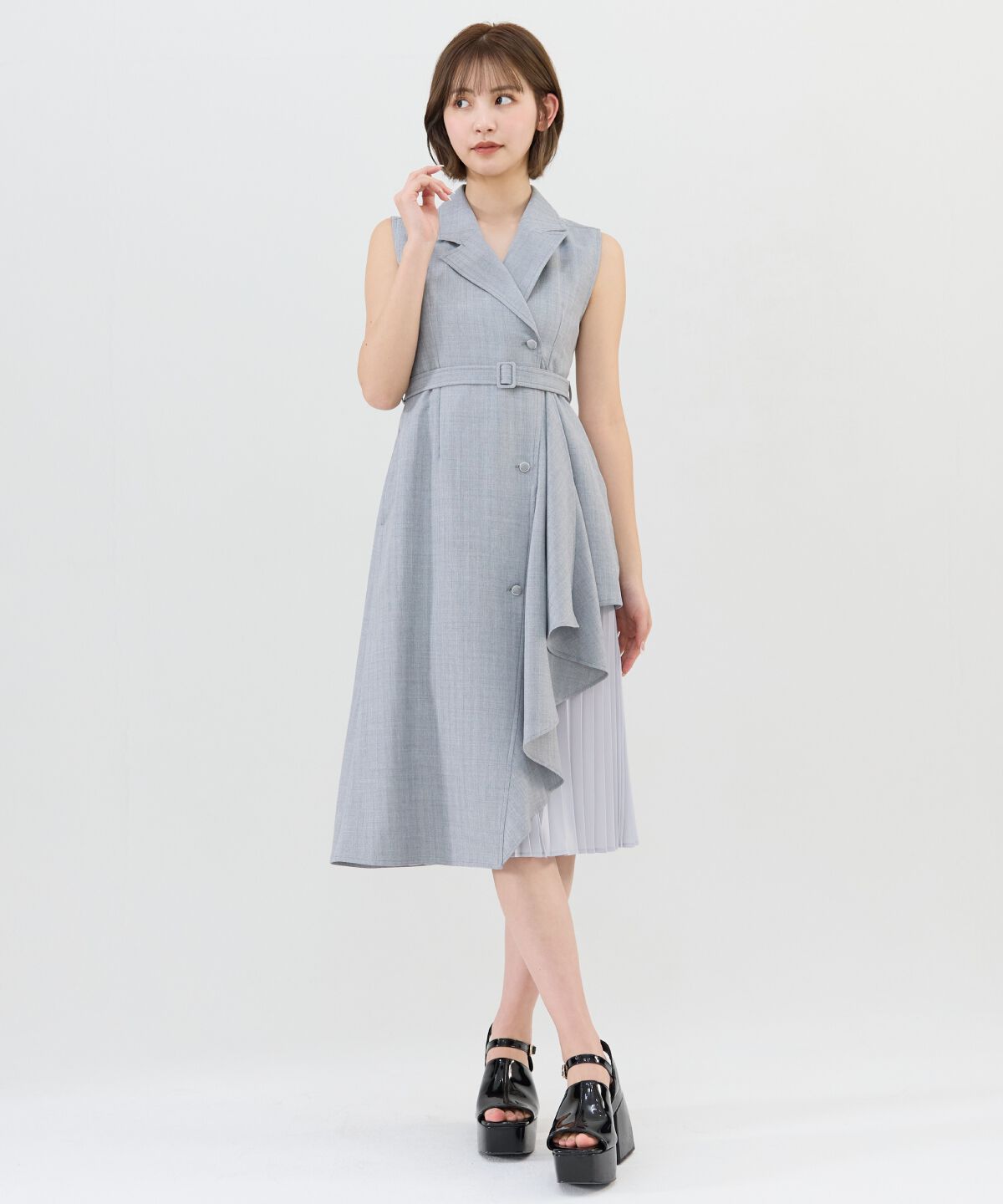REDYAZEL「ノースリーブサイドプリーツワンピース」|ワンピース|