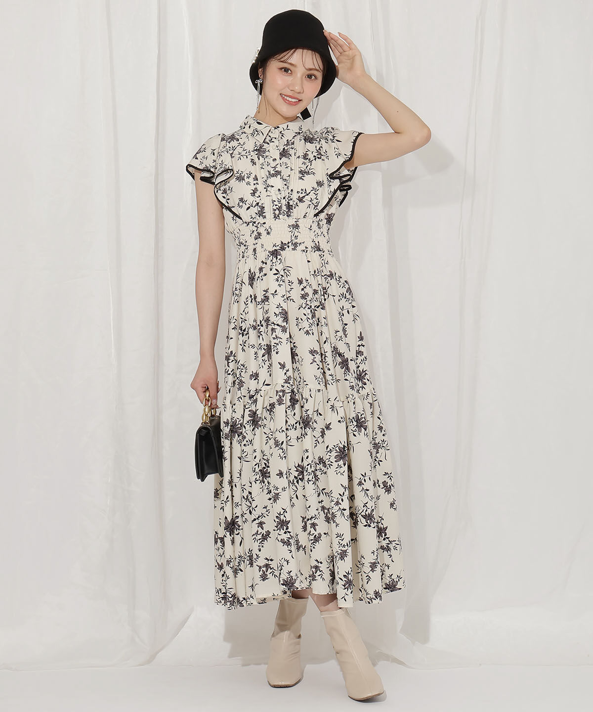 WILLSELECTION「モノトーンフラワーティアードワンピース」|ワンピース|