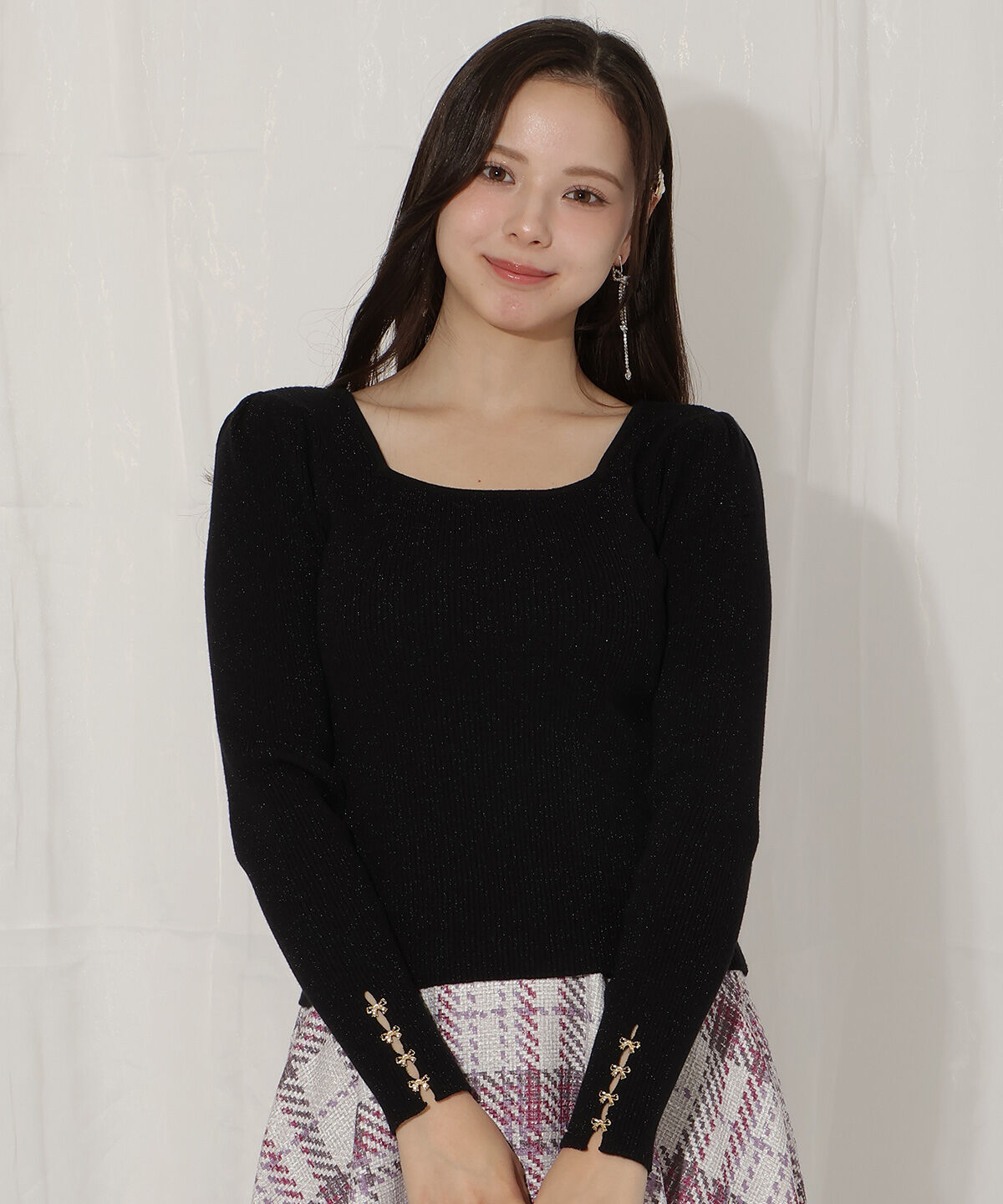 WILLSELECTION「リボンスリーブ2WAYラメニット」|ニット・セーター|