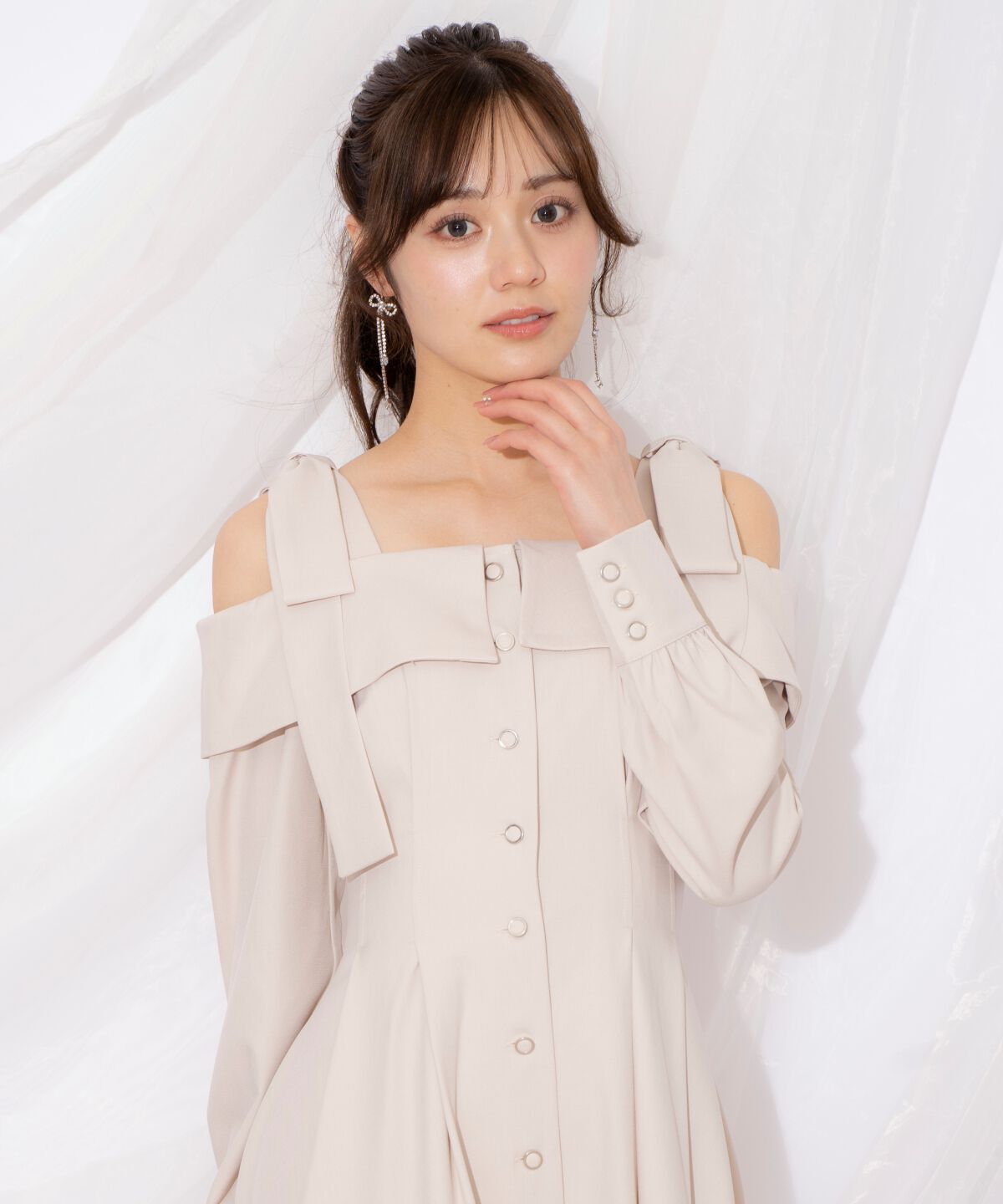 WILLSELECTION「ショルダーリボンタックウエストシャツワンピース」|ワンピース|