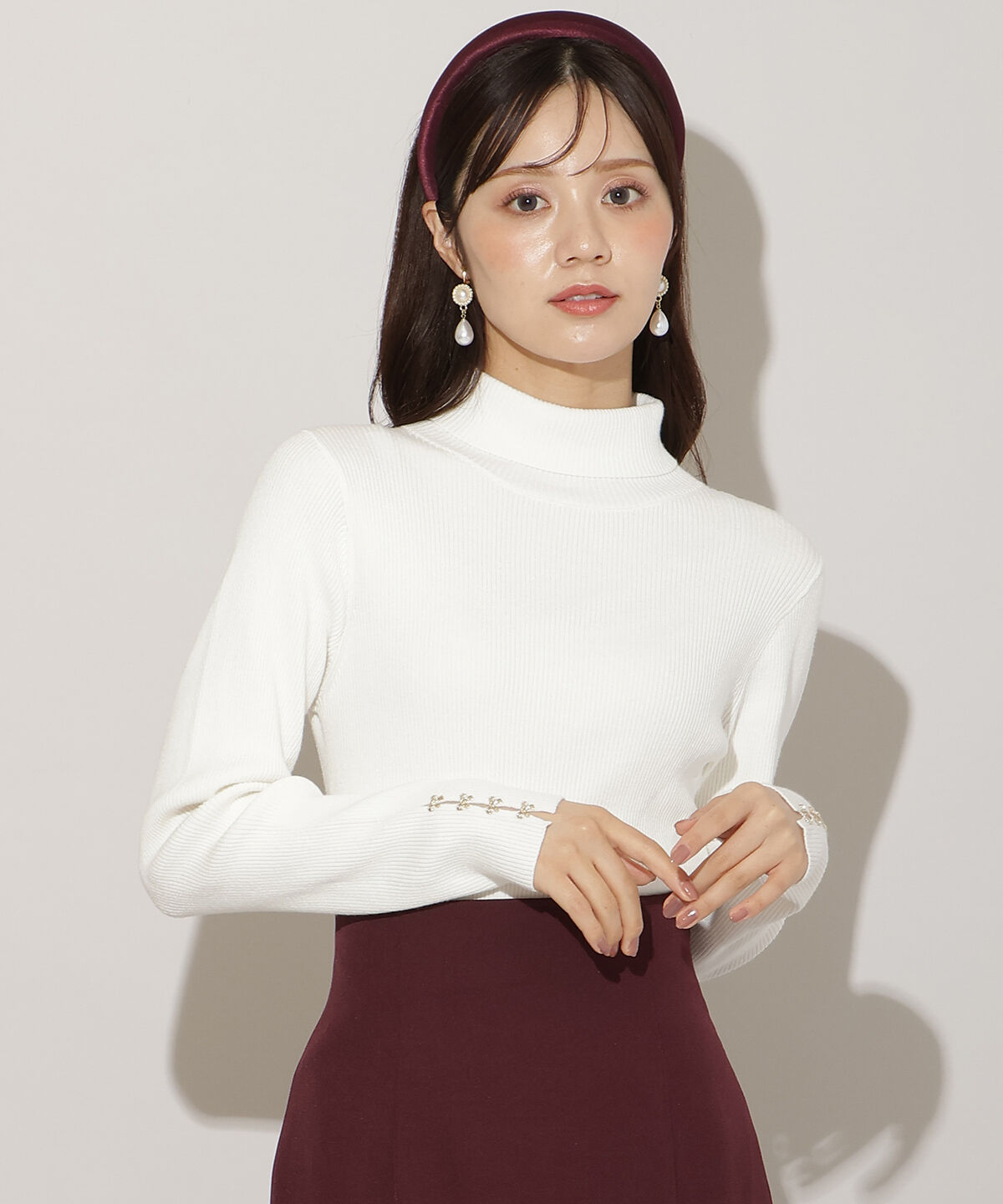 WILLSELECTION「袖口リボンリブタートルニット」|ニット・セーター|オフ