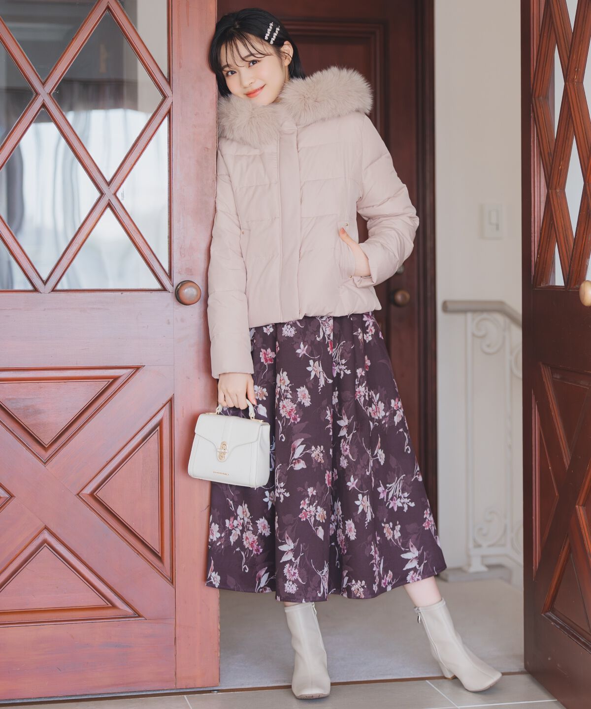 WILLSELECTION「フラワープリントボリュームタックスカート」|フレア|茶系花柄