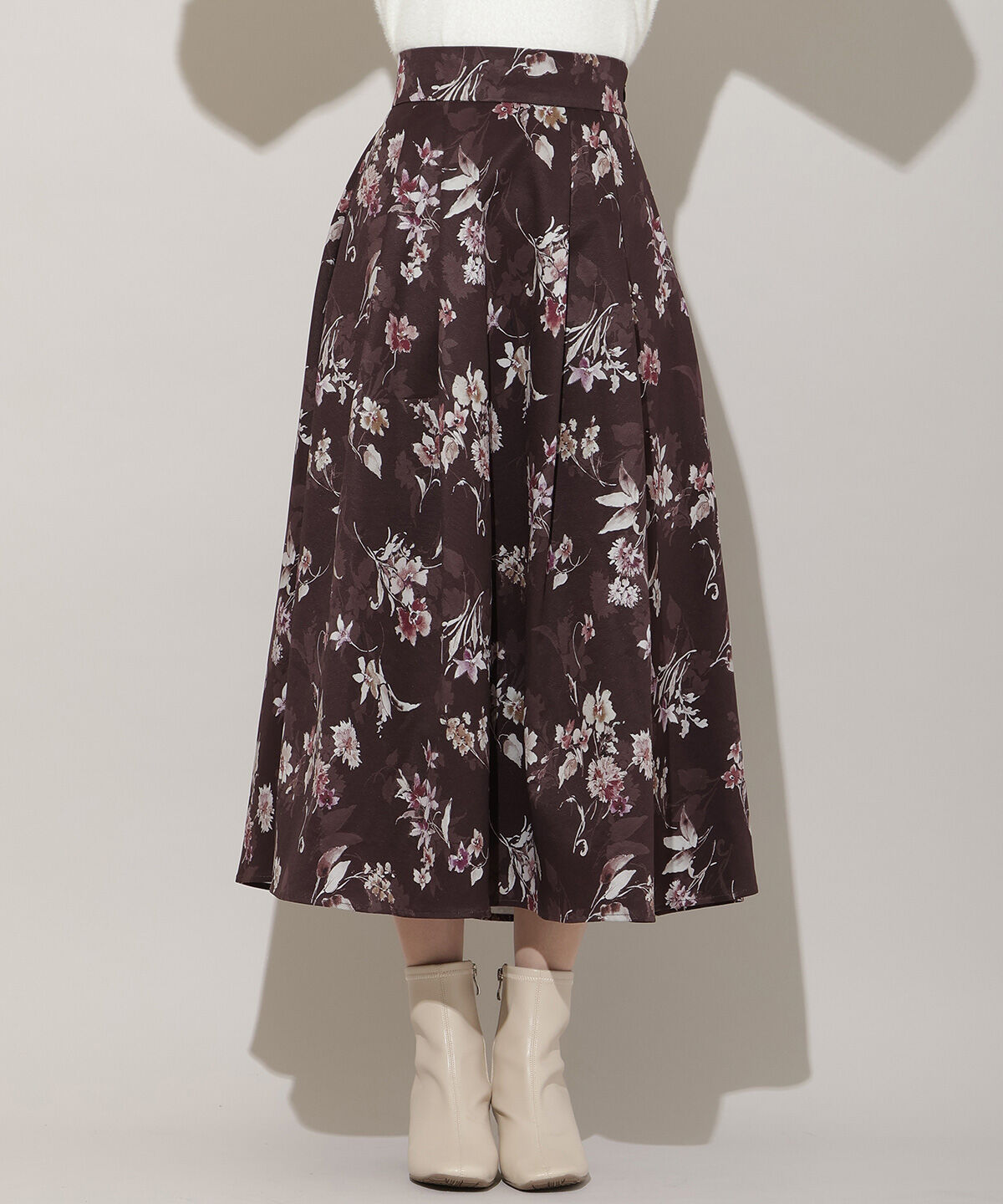 WILLSELECTION「フラワープリントボリュームタックスカート」|フレア|