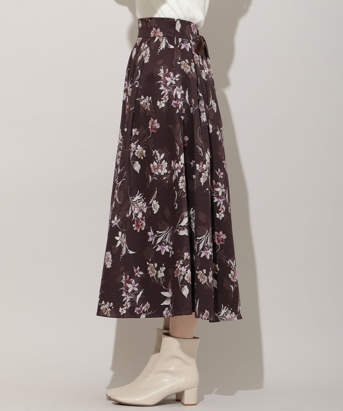 WILLSELECTION「フラワープリントボリュームタックスカート」|フレア|
