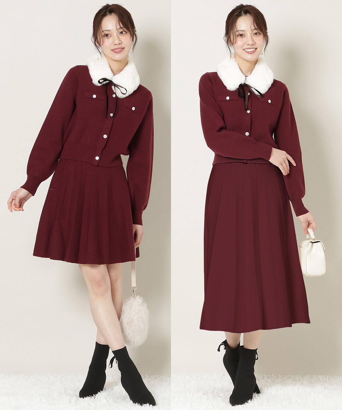WILLSELECTION「ファーティペット付きニットSETUP」|ワンピース|ボルドー