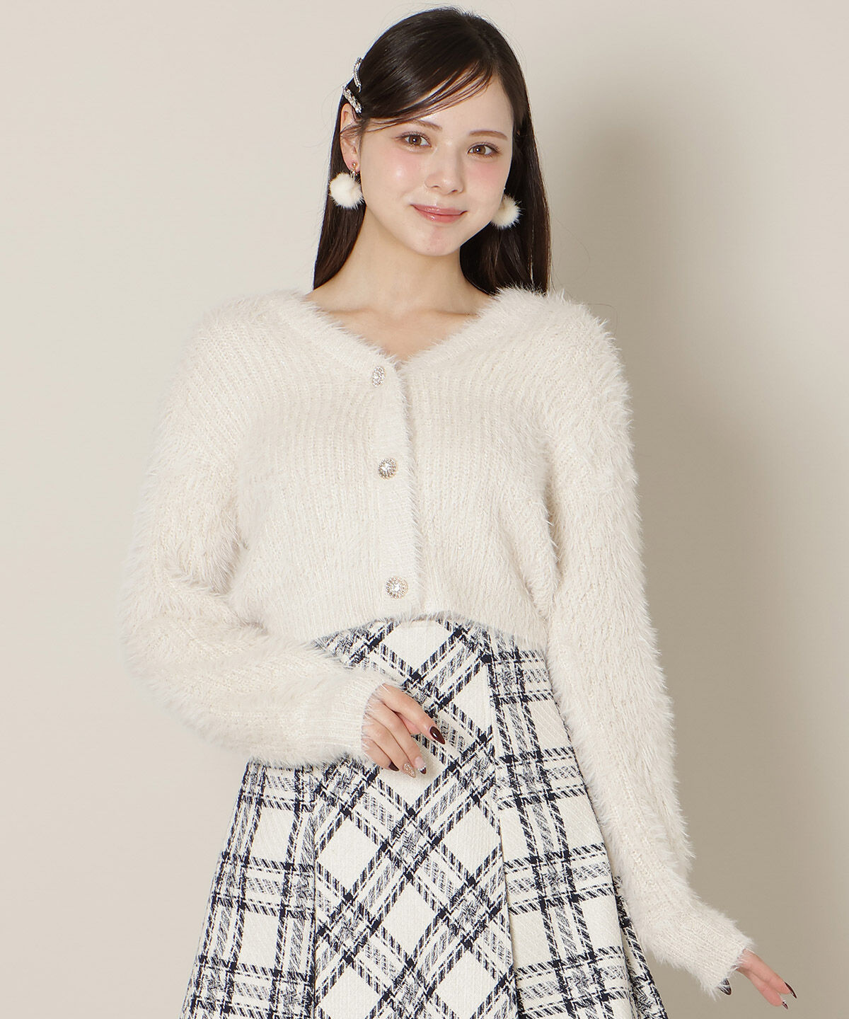 WILLSELECTION「Vネックラメフェザーカーディガン」|カーディガン|ベージュ