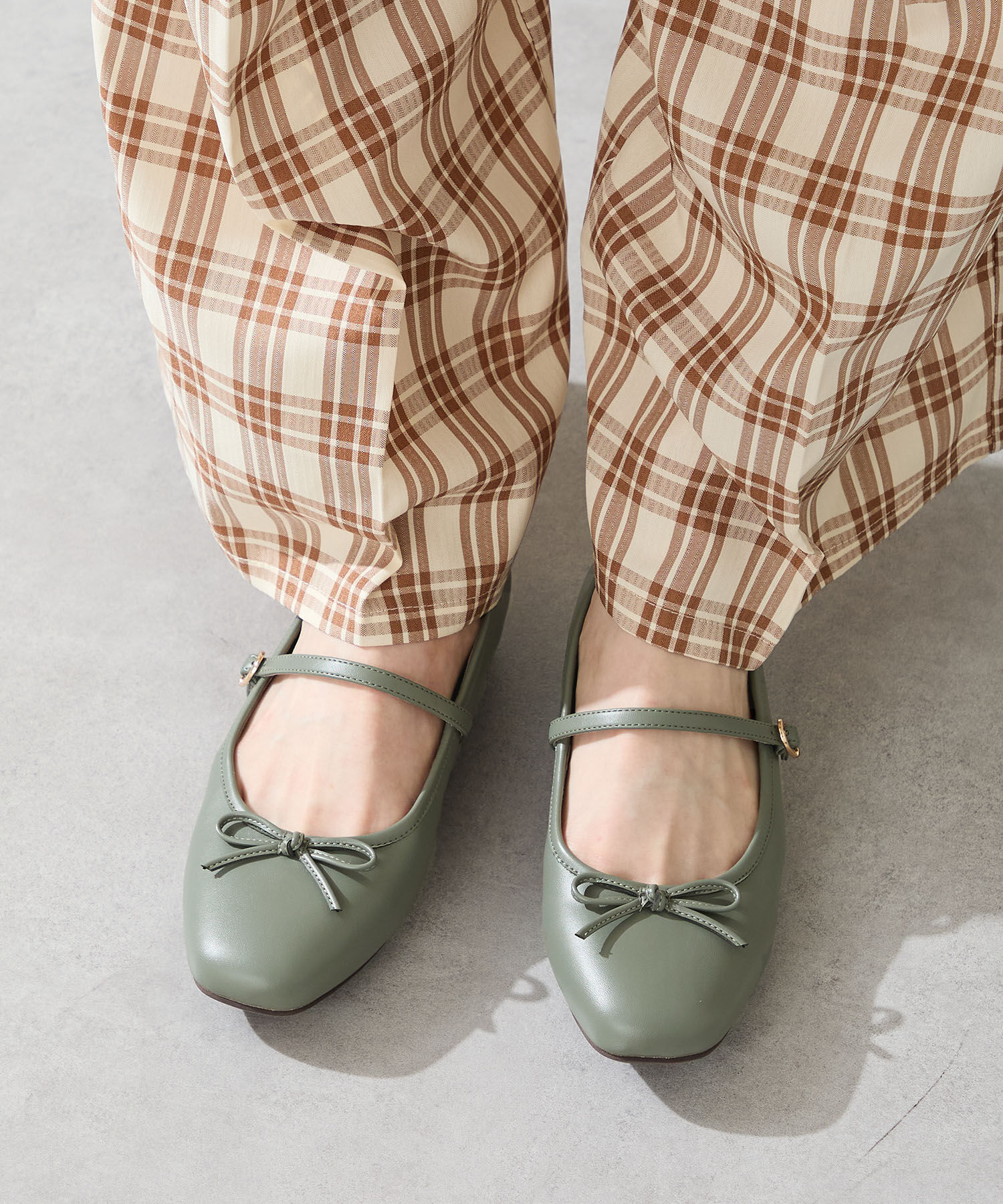 WA Oriental TRaffic「 メリージェーン バレエ パンプス /52313 防寒 起毛 ファー ゴムストラップ」|パンプス|GREEN