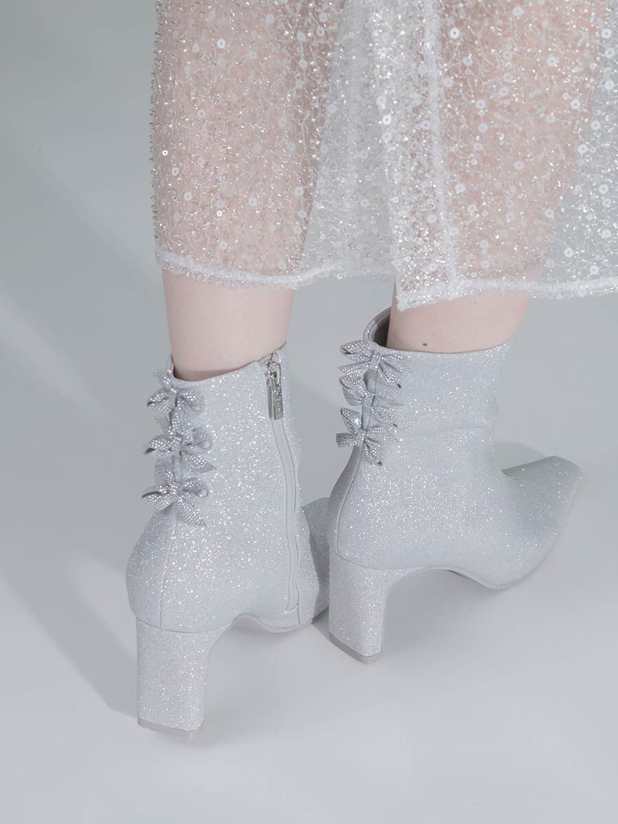  「バックリボングリッターショートブーツ」|ショートブーツ|