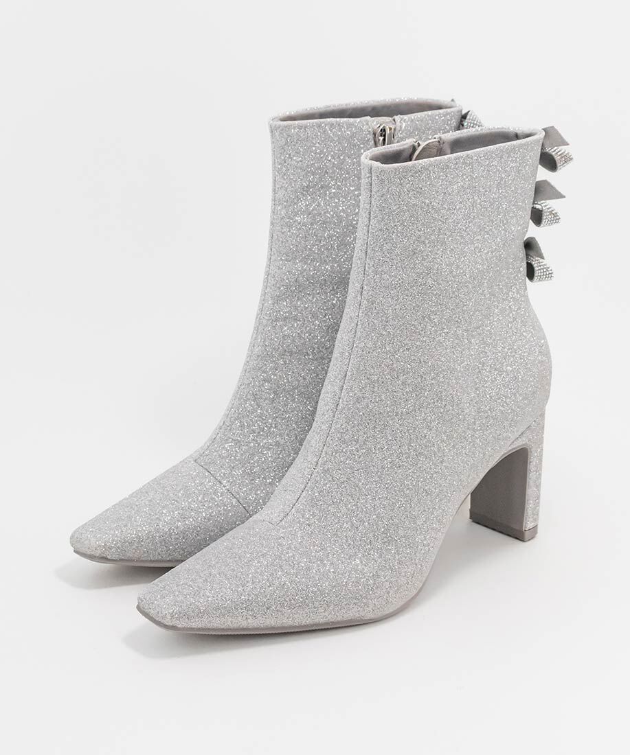  「バックリボングリッターショートブーツ」|ショートブーツ|