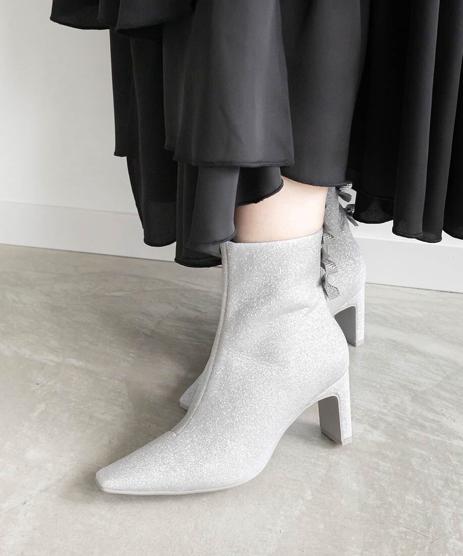  「バックリボングリッターショートブーツ」|ショートブーツ|