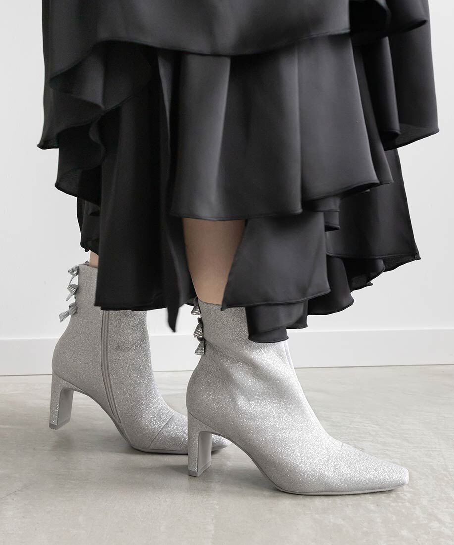  「バックリボングリッターショートブーツ」|ショートブーツ|
