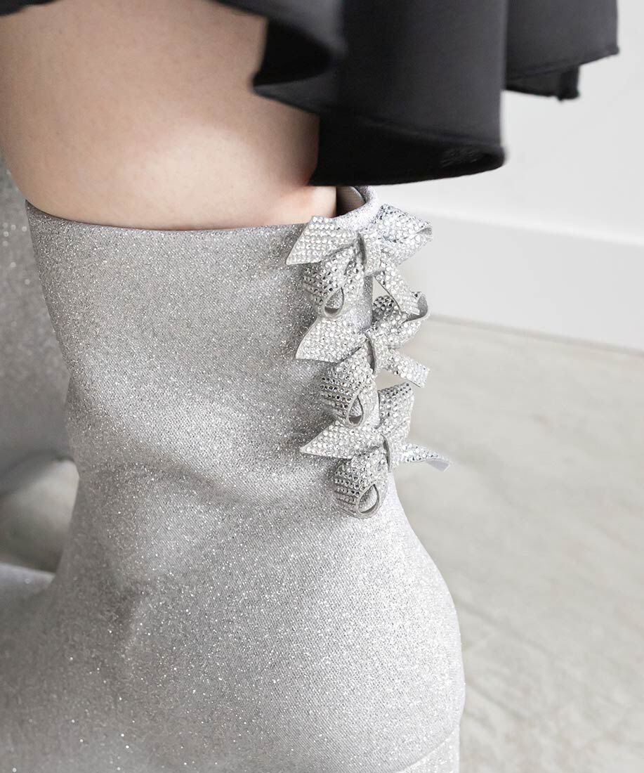  「バックリボングリッターショートブーツ」|ショートブーツ|