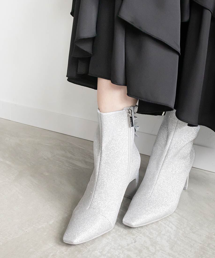  「バックリボングリッターショートブーツ」|ショートブーツ|