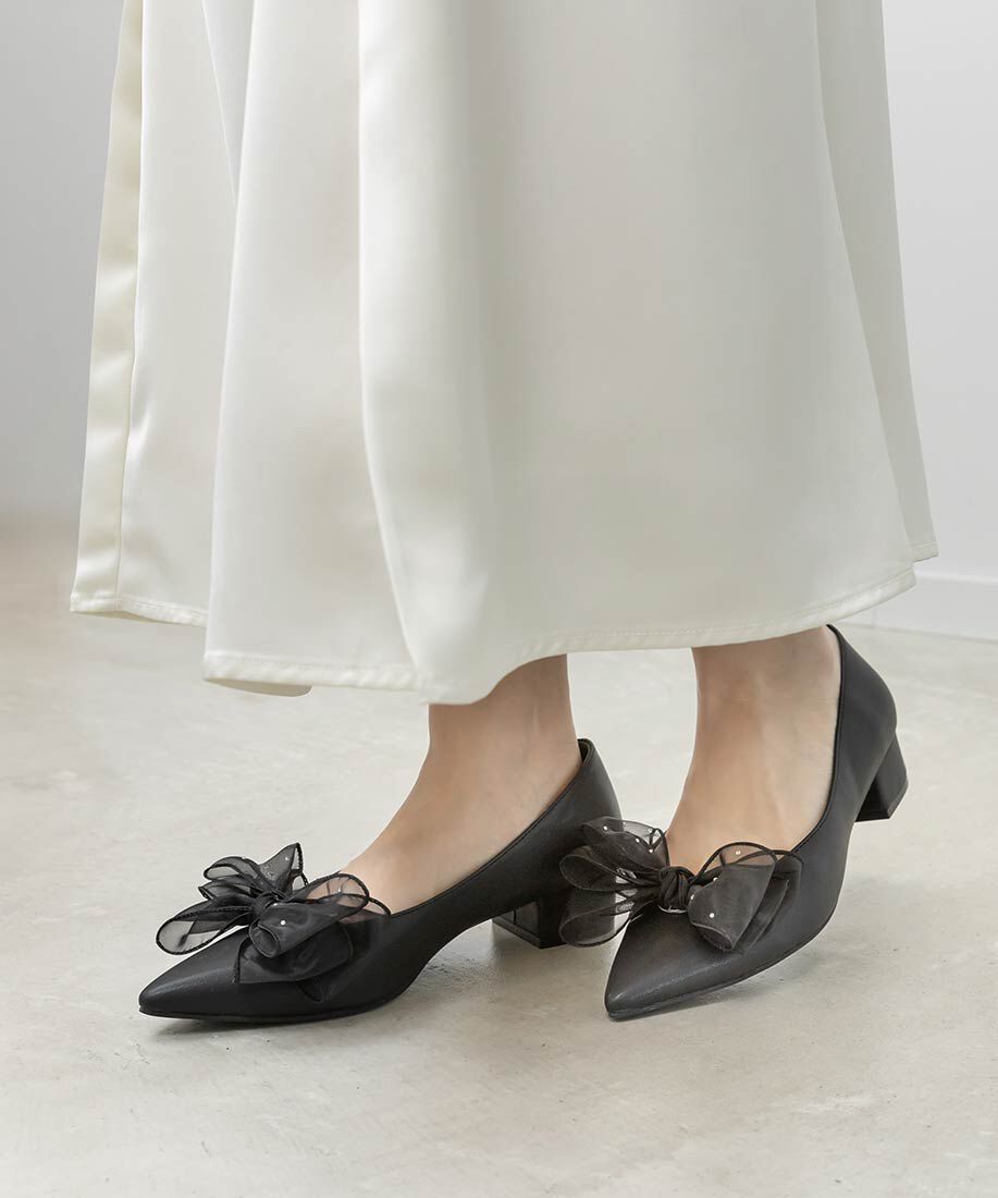  「2WAY シアーリボンチャンキーヒールパンプス」|パンプス|ブラック