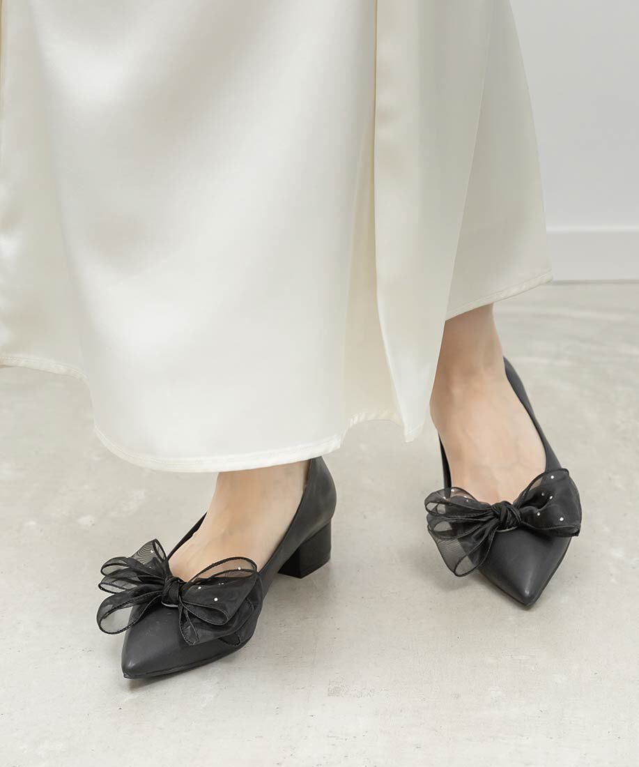  「2WAY シアーリボンチャンキーヒールパンプス」|パンプス|