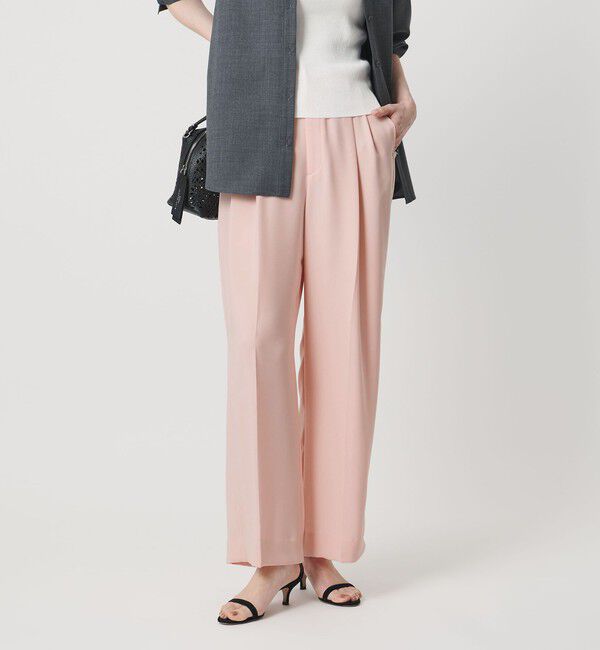 UNITED ARROWS「P 2タック ワイドパンツ ‐吸水速乾 帯電防止 接触冷感 ウォッシャブル‐」|スラックス|LT.PINK