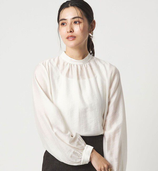 UNITED ARROWS green label relaxing「フェイクパール スタンドネック ブラウス」|シャツ・ブラウス|WHITE