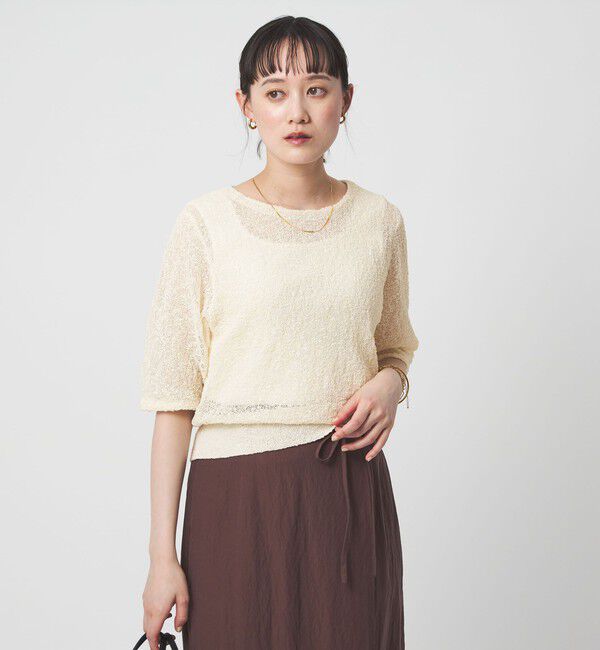 UNITED ARROWS green label relaxing「ノットヤーン ショートスリーブ プルオーバー ウォッシャブル」|ニット・セーター|OFF WHITE