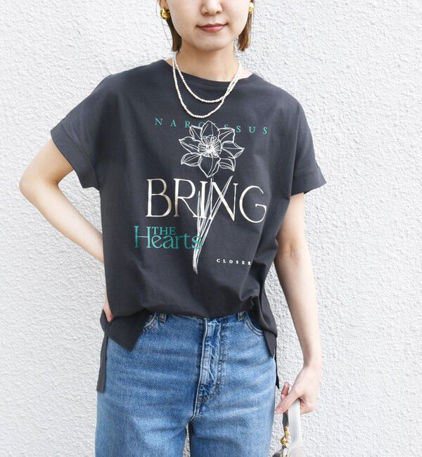 SHIPS for women「【WEB限定】〈手洗い可能〉フラワー 箔 プリント ロゴ TEE」|Tシャツ・カットソー|