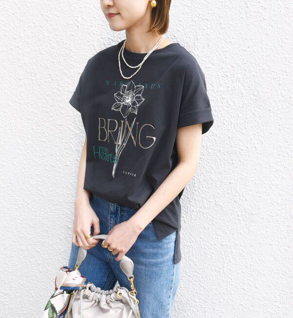 SHIPS for women「【WEB限定】〈手洗い可能〉フラワー 箔 プリント ロゴ TEE」|Tシャツ・カットソー|