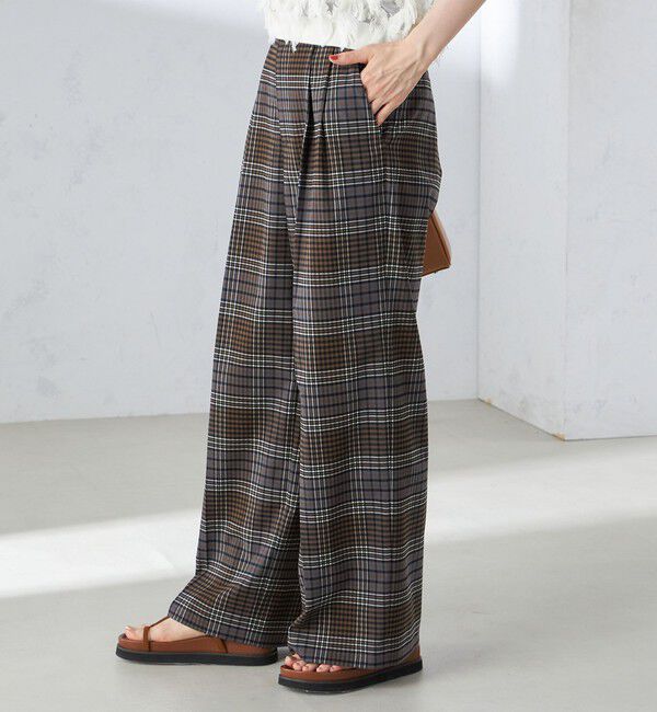 SHIPS for women「〈手洗い可能〉ウール混 チェック タック ワイド パンツ」|その他|