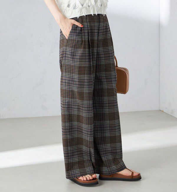 SHIPS for women「〈手洗い可能〉ウール混 チェック タック ワイド パンツ」|その他|