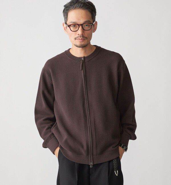 SHIPS「SHIPS:〈洗濯機可能〉SOLOTEX(R) コットン ピケ クルーネック ジップ カーディガン」|カーディガン|ブラウン