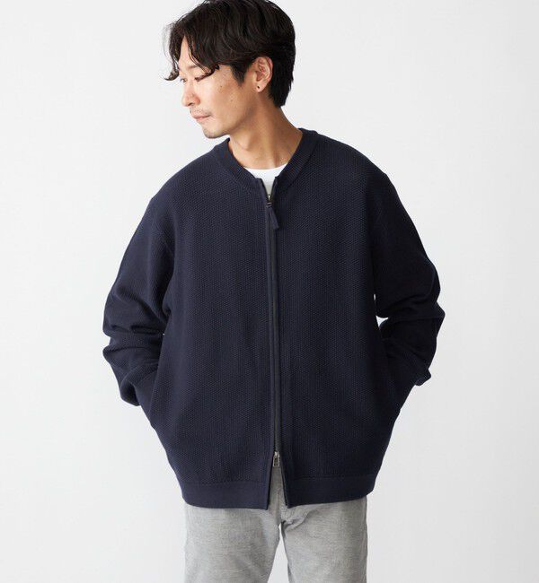 SHIPS「SHIPS:〈洗濯機可能〉SOLOTEX(R) コットン ピケ クルーネック ジップ カーディガン」|カーディガン|