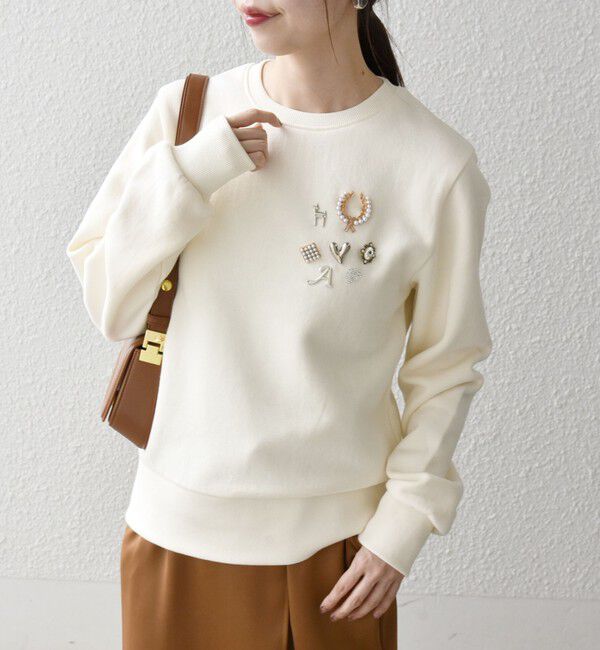 SHIPS any「【WEB限定】SHIPS any:〈手洗い可能〉裏起毛 ビジュー クルーネック コンパクト プルオーバー」|スウェット・ジャージ|