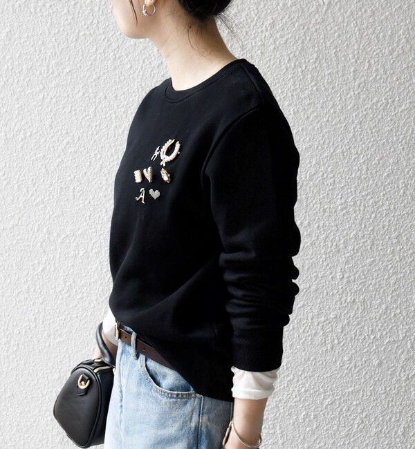 SHIPS any「【WEB限定】SHIPS any:〈手洗い可能〉裏起毛 ビジュー クルーネック コンパクト プルオーバー」|スウェット・ジャージ|