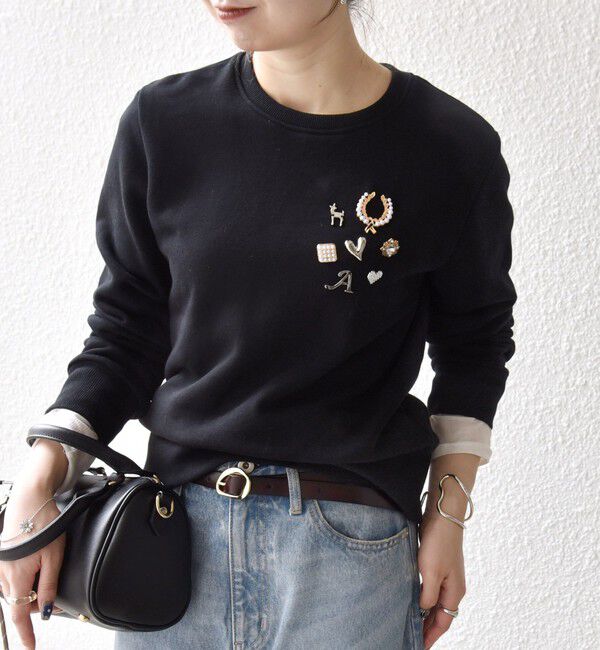 SHIPS any「【WEB限定】SHIPS any:〈手洗い可能〉裏起毛 ビジュー クルーネック コンパクト プルオーバー」|スウェット・ジャージ|