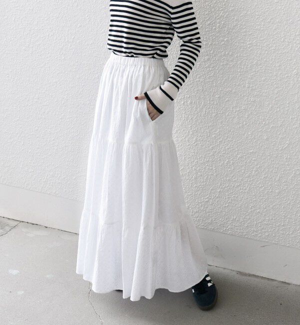 SHIPS any「SHIPS any:〈洗濯機可能〉エンブロイダリー シャンブレー ティアード スカート」|スカート|