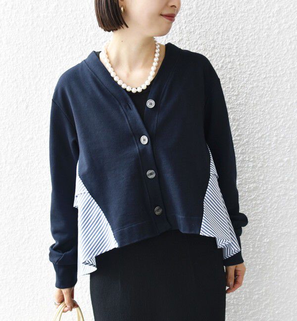 SHIPS for women「【WEB限定】〈手洗い可能〉布帛 コンビ Vネック カーディガン」|カーディガン|