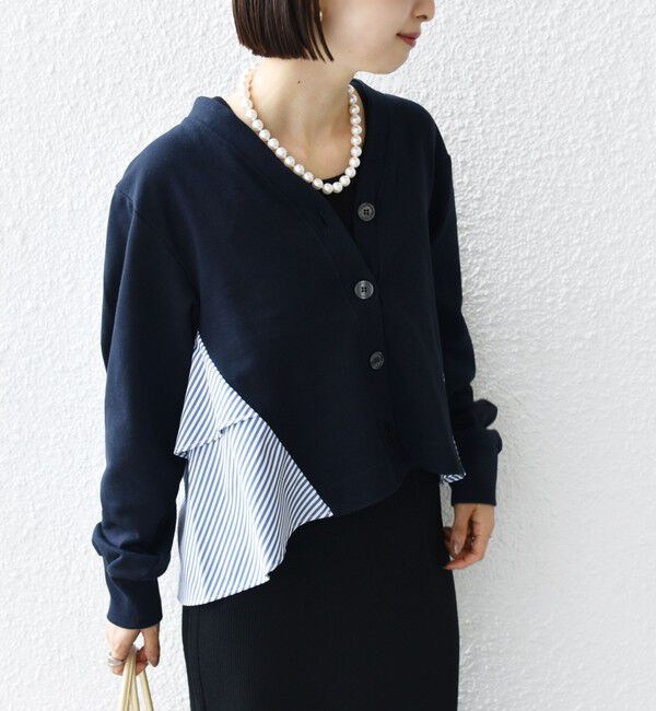 SHIPS for women「【WEB限定】〈手洗い可能〉布帛 コンビ Vネック カーディガン」|カーディガン|