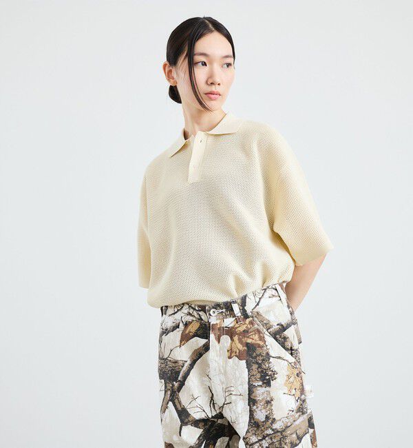 SHIPS「City Ambient Products:〈手洗い可能〉ポリエステル メッシュ ニット ショートスリーブ ポロ」|ポロシャツ|オフホワイト