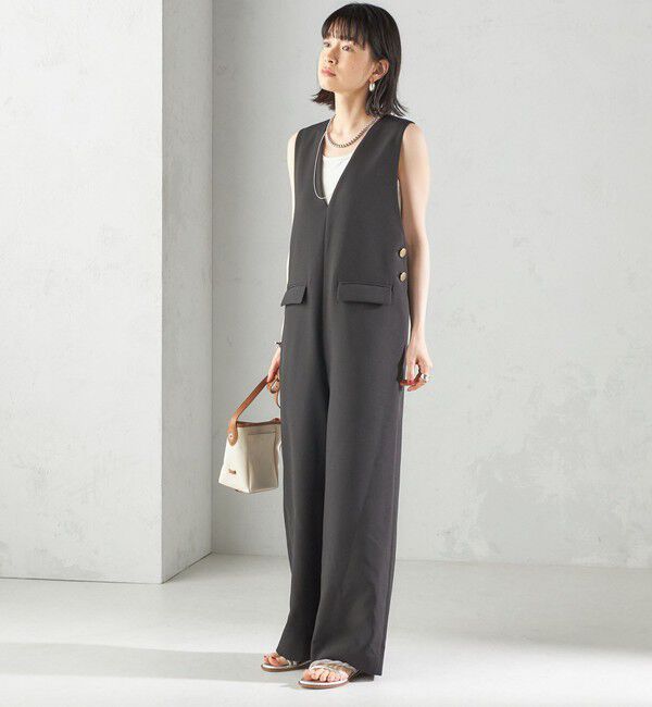 SHIPS for women「〈手洗い可能〉ハイカウント ダブルクロス オールインワン」|オールインワン|