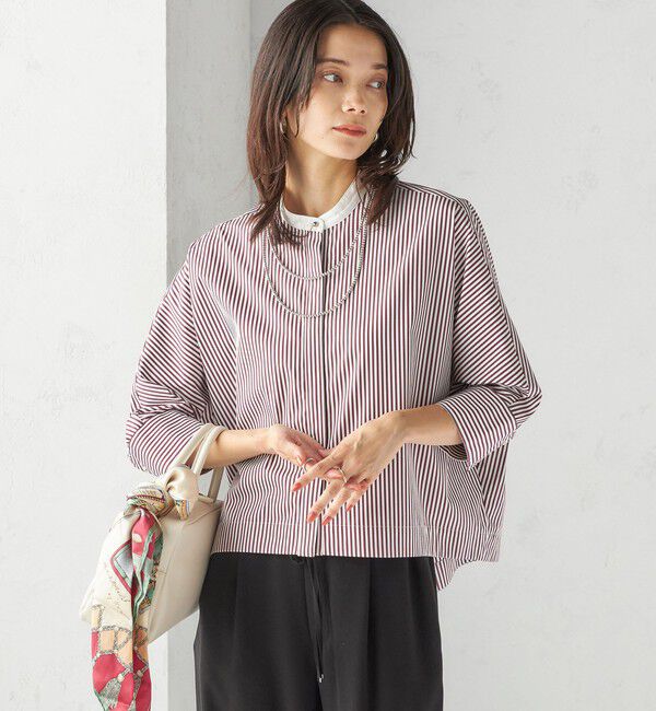 SHIPS for women「〈手洗い可能〉綿 ポリエステル ストライプ 羽織 シャツ」|シャツ・ブラウス|ワイン