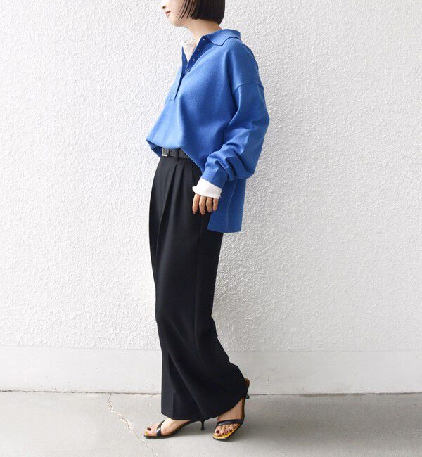 SHIPS for women「【WEB限定】〈手洗い可能〉サイド スリット ゴールド 釦 ポロ ニット」|ニット・セーター|