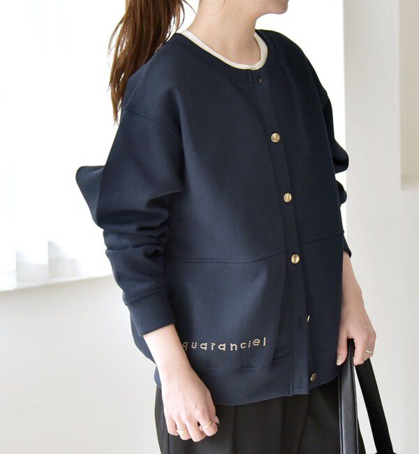 quaranciel「quaranciel:〈洗濯機可能〉スタッズ ロゴ ダンボール スウェット カーディガン」|スウェット・ジャージ|