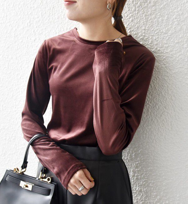 SHIPS any「SHIPS any:〈洗濯機可能〉ポリエステル ベロア 2way ヘンリーネック プルオーバー」|Tシャツ・カットソー|