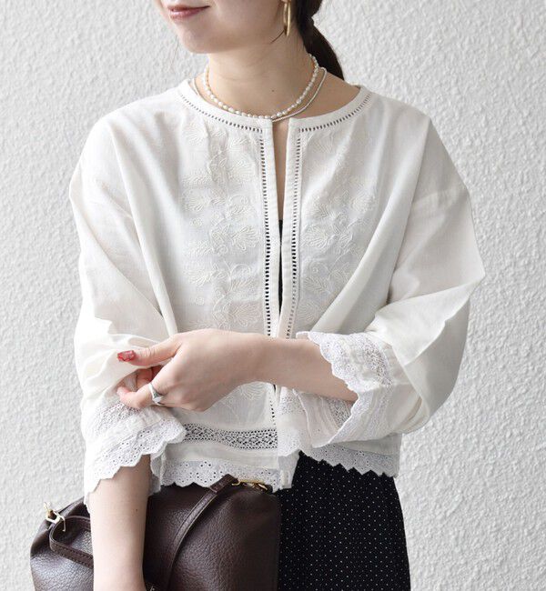 SHIPS any「SHIPS any:〈手洗い可能〉リネンミックス ハシゴレース コンパクト シャツ カーディガン」|カーディガン|