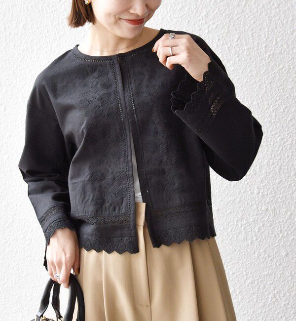 SHIPS any「SHIPS any:〈手洗い可能〉リネンミックス ハシゴレース コンパクト シャツ カーディガン」|カーディガン|