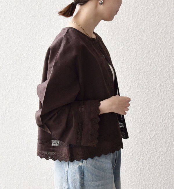 SHIPS any「SHIPS any:〈手洗い可能〉リネンミックス ハシゴレース コンパクト シャツ カーディガン」|カーディガン|