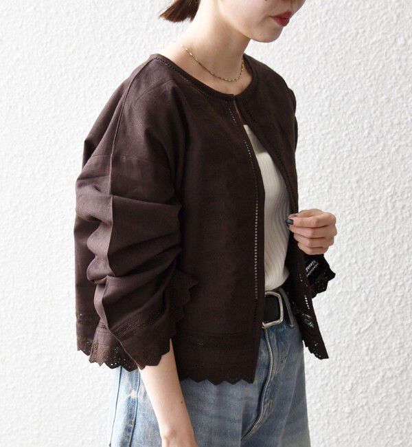 SHIPS any「SHIPS any:〈手洗い可能〉リネンミックス ハシゴレース コンパクト シャツ カーディガン」|カーディガン|