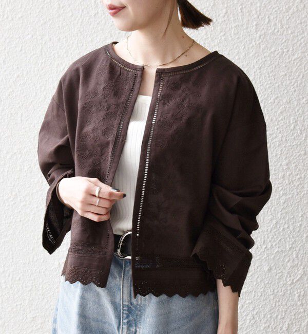 SHIPS any「SHIPS any:〈手洗い可能〉リネンミックス ハシゴレース コンパクト シャツ カーディガン」|カーディガン|