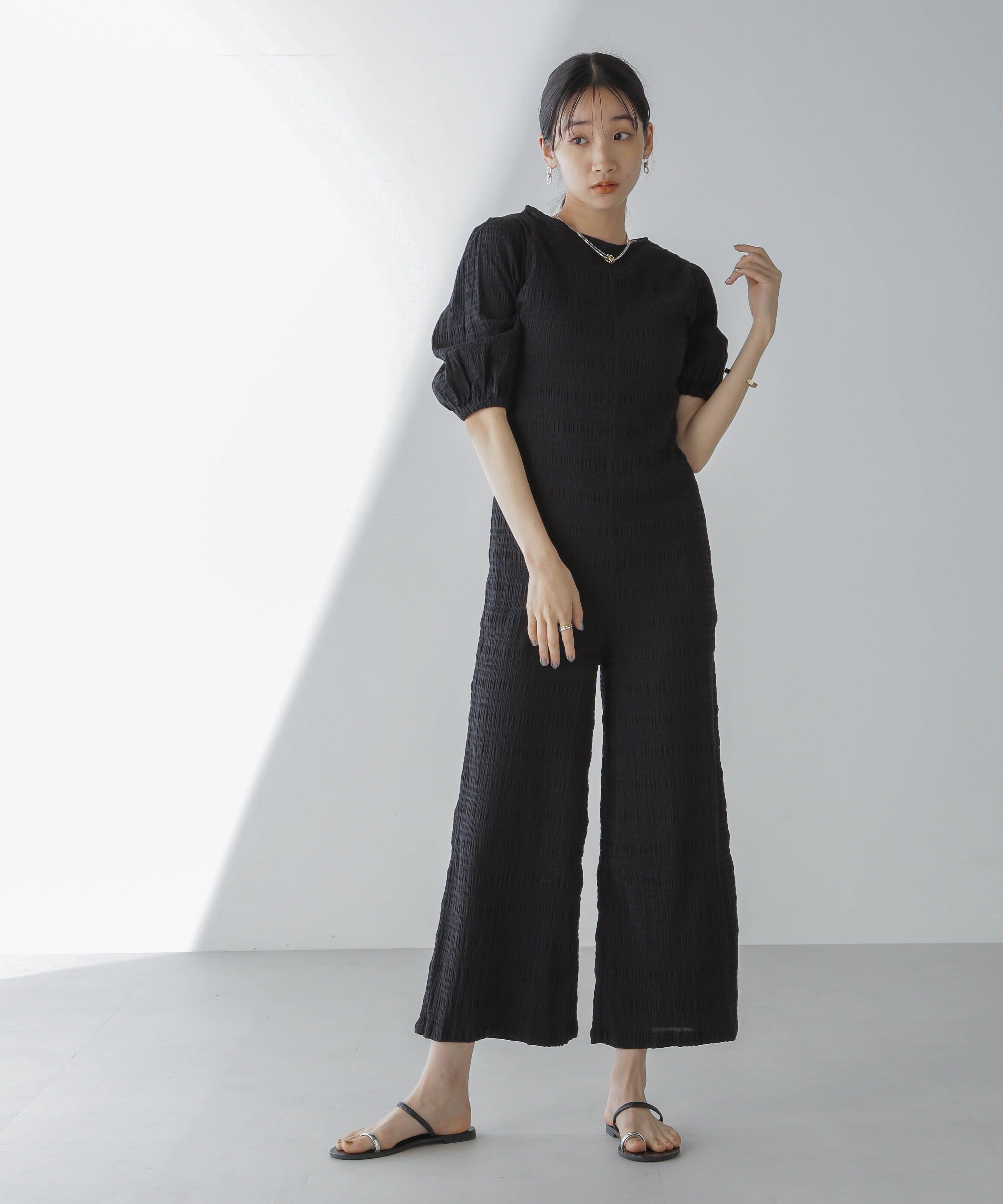 nano･universe「RITA ROW/Puffy sleeves jumpsuit」|ワンピース|ブラック